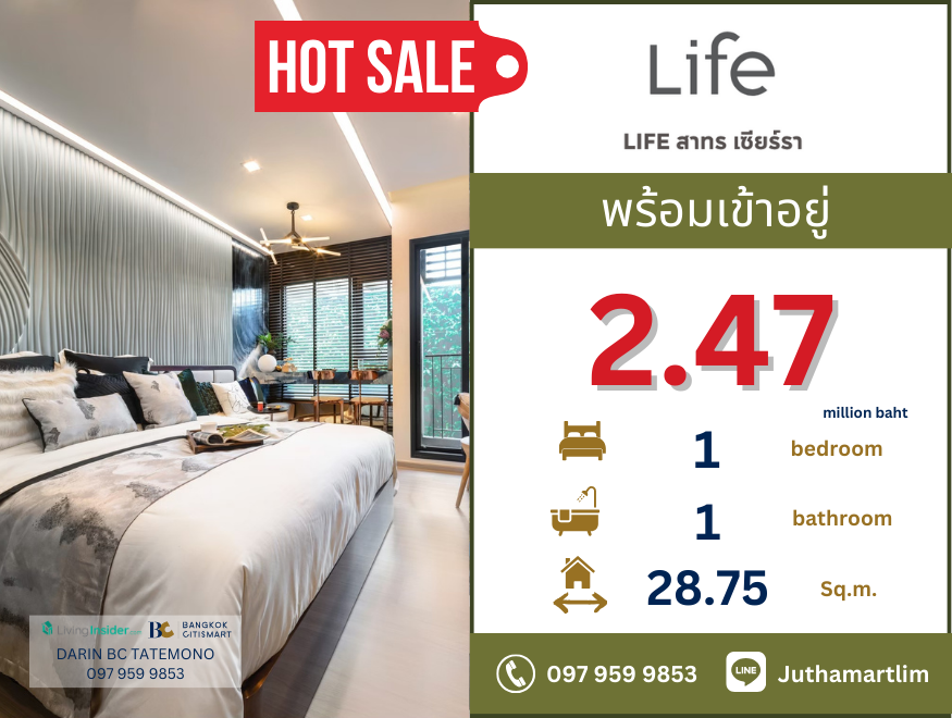 For SaleCondoThaphra, Talat Phlu, Wutthakat : 🔥Buy directly to the project🔥 Life Sathorn Sierra 1 bedroom, 1 bathroom, pool view, 20th floor, price: 2,470,000 baht, contact 097 959 9853