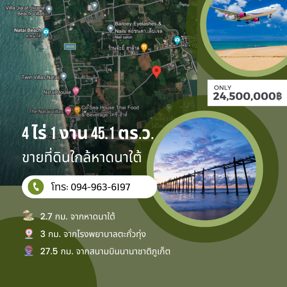 ขายที่ดินพังงา : ขายที่ดินพร้อมสวนปาล์มใกล้หาดนาใต้ พังงา ติดถนนสาธารณะ 24.5 ล้านบาท