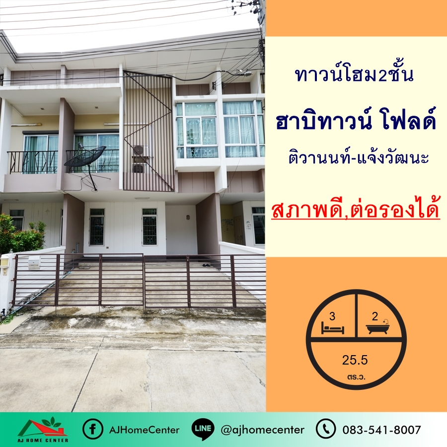 For SaleTownhousePathum Thani,Rangsit, Thammasat : 2-storey townhome for sale, 25.5 sq m., Habit Townfold Village Tiwanon-Chaengwattana, good condition, negotiable