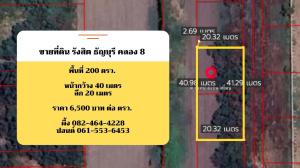 For SaleLandPathum Thani,Rangsit, Thammasat : Land for sale, Rangsit, Thanyaburi, Klong 8, large plot, near Rangsit Nakhon Nayok Road.