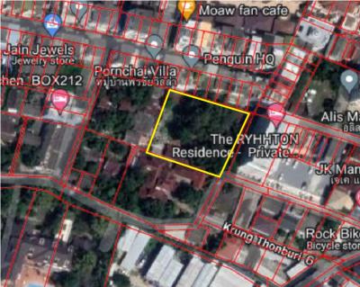 For SaleLandWongwianyai, Charoennakor : Land for sale, Krung Thon Buri Road, Soi 6, Intersection 10, 1 rai 1 ngan 38 sq m, near BTS Krung Thon Buri.