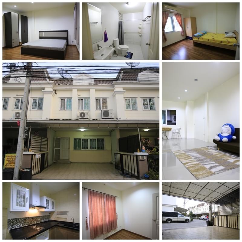 For RentTownhouseKaset Nawamin,Ladplakao : Vacant 2-story townhouse for rent, The Exclusive Village, Nuanchan 36, with some furniture.