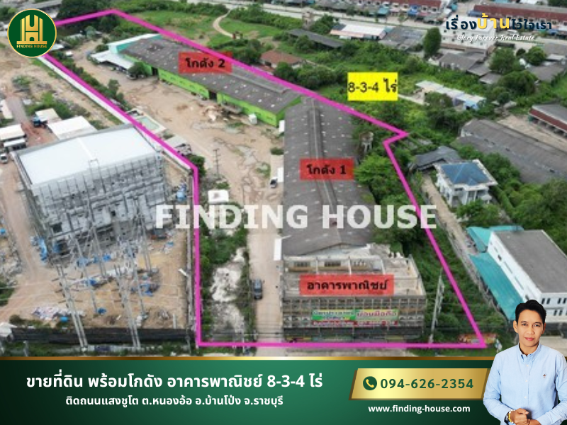 For SaleLandRatchaburi : Land for sale with warehouse, commercial building, 8-3-4 rai, next to Saeng Chuto Road, Nong Or Subdistrict, Ban Pong District, Ratchaburi Province, near Big C Ban Pong, prime location, cheap price.