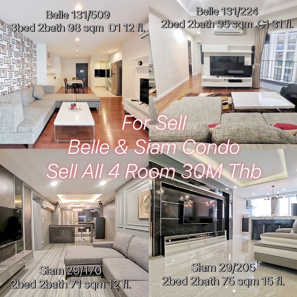 For SaleCondoRama9, Petchburi, RCA : BSC001_Belle & Siam Condo, luxury decorated condo for sale in the heart of the city, total of 4 rooms, at a special price of 30 million baht.