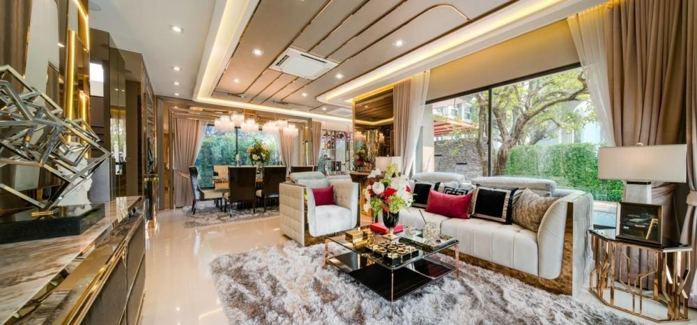 For RentHouseBangna, Bearing, Lasalle : 🌟For rental Detached House The Grand Lux Bangna - Suanluang , 2 storeys 4 Bedrooms / 5 Bathrooms. luxury modern with pool villa. 🔑Rental Fee 350,000 THB / Monthly.