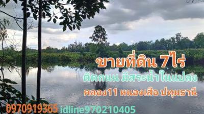 ขายที่ดินปทุมธานี รังสิต ธรรมศาสตร์ : ขาย ที่ดิน ติดน้ำ ติดถนน2ด้าน 7 ไร่ 29 ตร.วา คลอง11 หนองเสือ ปทุมธานี