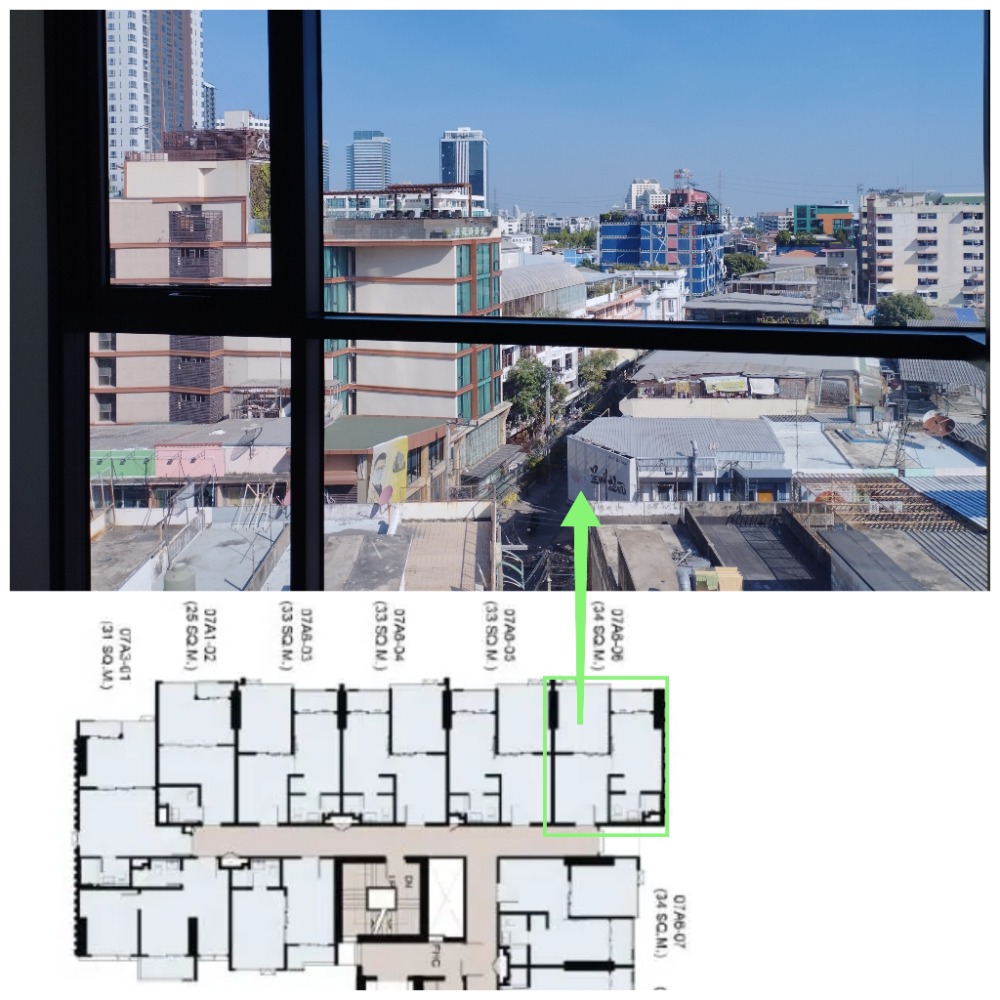 Sale DownCondoRatchadapisek, Huaikwang, Suttisan : Selling down payment, 1 bedroom, size 34.64 sq m., 7th floor, very good position. Closed kitchen, attached to balcony, open view, north.