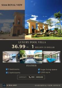 For SaleHousePattaya, Bangsaen, Chonburi : ⚜️ Luxurious pool villa, outstanding location on a hill ⚜️ Siam Royal View Khao Talo