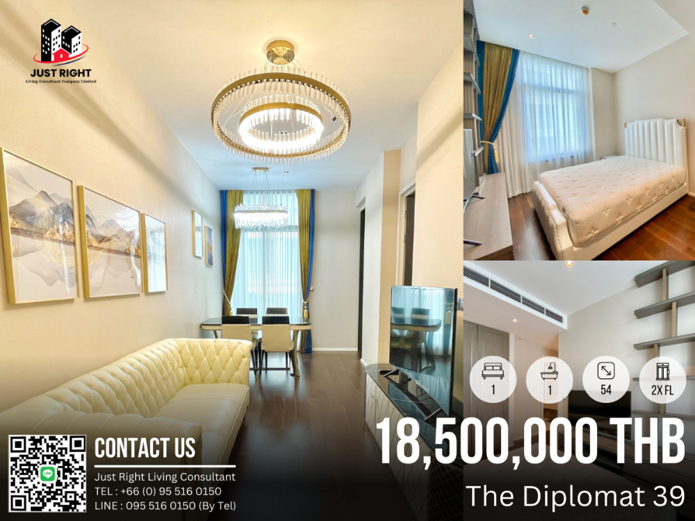 For SaleCondoSukhumvit, Asoke, Thonglor : For Sale The Diplomat 39 1 Bed 1 Bath 54 Sqm. Floor 2x Fully Furnished Only 18.5 MB