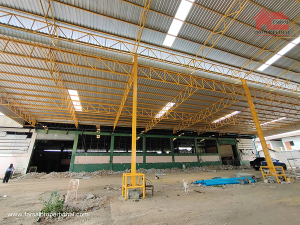 For RentFactoryMahachai Samut Sakhon : Factory/warehouse building for rent, area 3 rai, usable area 2,400 sq m, 1 story house, 1 house, electricity 500 KVA, Rama 2 Road, Suan Som Temple, rental price 250,000 baht/mo.