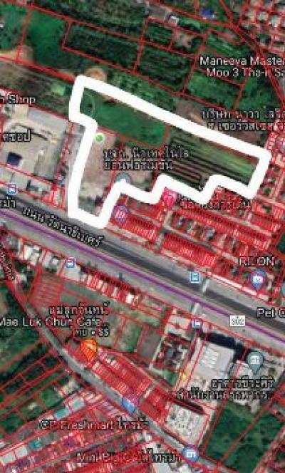 ขายที่ดินนนทบุรี บางใหญ่ บางบัวทอง : ขาย ที่ดิน ที่ดินติดถนนรัตนาธิเบศร์ที่ดินเปล่า 15 ไร่ 2 งาน 21.9 ตร.วา ใกล้สถานีรถไฟฟ้าสีม่วง สถานีไทรม้า