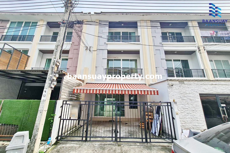 For RentTownhouseLadprao101, Happy Land, The Mall Bang Kapi : For rent, 3-story townhome, Soi Lat Phrao 87, near Big C Lat Phrao & Yellow Line Lat Phrao Station 83