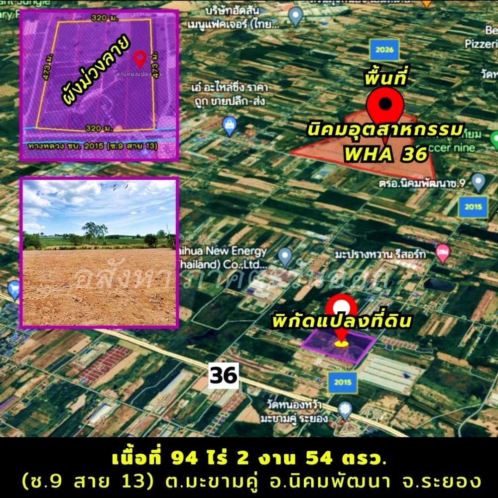 ขายที่ดินระยอง : ขายที่ดินทำเลทอง แหล่งนิคมอุตสาหกรรม WHA36 จ.ระยอง