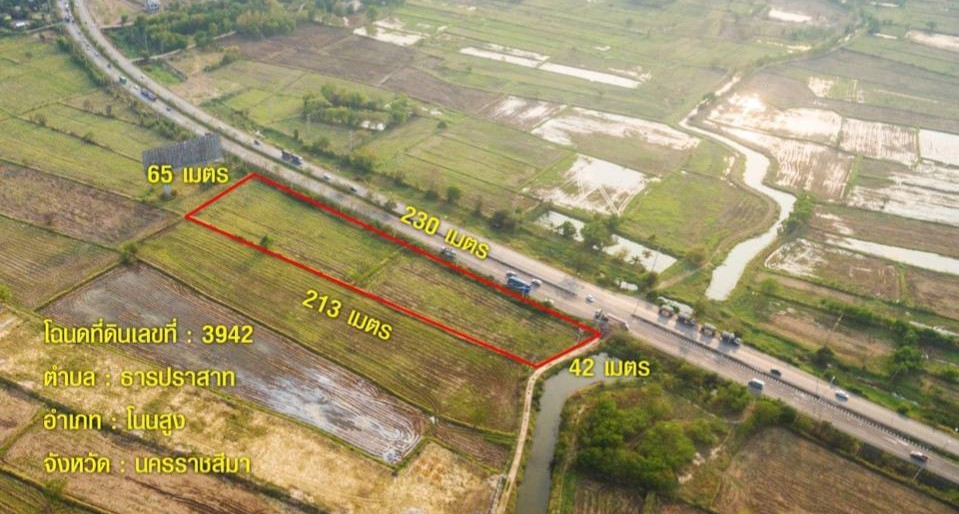 For SaleLandKorat Nakhon Ratchasima : Land for sale along Mitraphap Road, at the U-turn point, Non Sung District ❤️ Than Prasat Subdistrict, Nakhon Ratchasima Province, area 7.53 rai, price 5.5 million baht/rai 📣📣