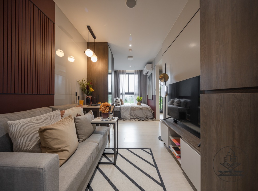 Sale DownCondoPathum Thani,Rangsit, Thammasat : Nue Cross Khu Khot, Studio room 23.14 sq m, selling for only 1.39 million baht, open view, Fully Furnished.