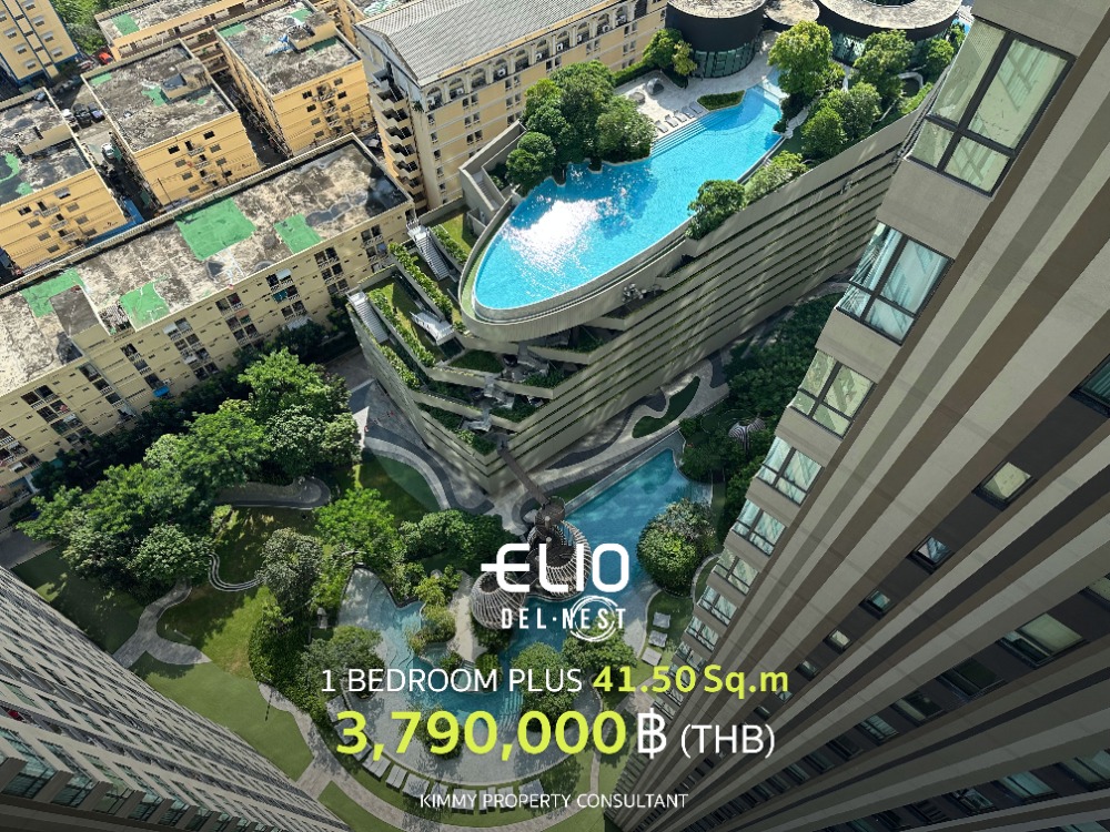 For SaleCondoOnnut, Udomsuk : Elio Del Nest - One Bed Plus 41.50, high floor pool view, Fully Furnished, 1st hand room, latest updated promotion price from the project 093-952-5994 (Kim)