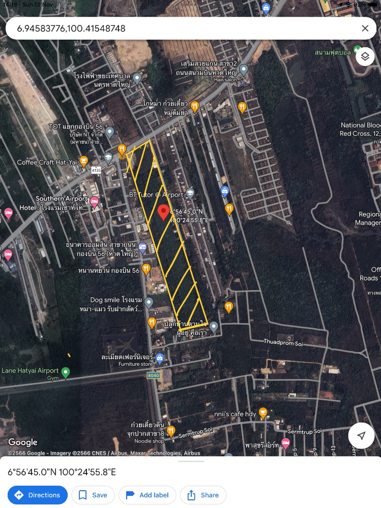For SaleLandHatyai Songkhla : Offering land for sale Hat Yai Airport