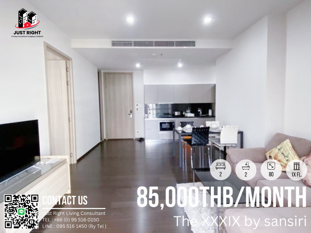 For RentCondoSukhumvit, Asoke, Thonglor : For Rent The Xxxix 2 Bed 2 Bath 80 Sqm. Only 85,000 Baht