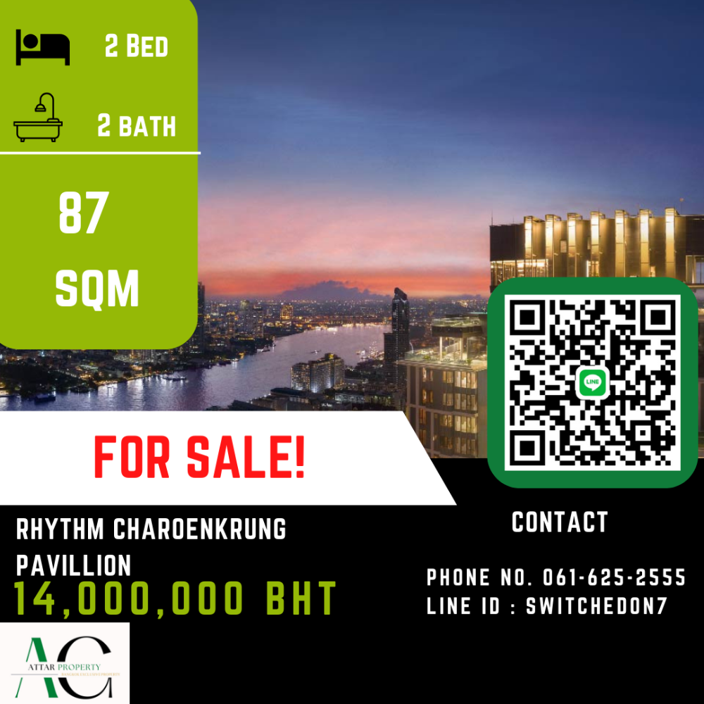 ขายคอนโดสาทร นราธิวาส : *Combined unit* Rhythm Charoenkrung Pavillion | 2 Bed | 061-625-2555