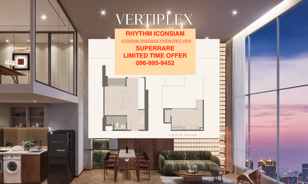 Sale DownCondoWongwianyai, Charoennakor : SUPERRARE ICONSIAM RIVERSIDE VIEW VERTIPLEX Rhythm Iconic TOP5 Floor, two-story 2 bedroom with restroom upstairs