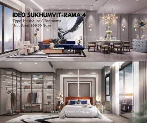 For SaleCondoOnnut, Udomsuk : Penthouse 3 bedrooms, area 109.50 sq m. 𝐈𝐝𝐞𝐨 𝐒𝐮𝐤𝐡𝐮𝐦𝐯𝐢𝐭-𝐑𝐚𝐦𝐚 𝟒 📞082-4499822 Prae, project sales department. 💬Line: cnd6556