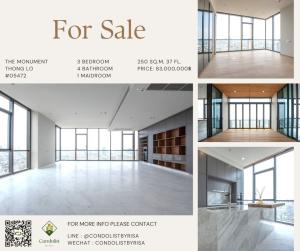 For SaleCondoSukhumvit, Asoke, Thonglor : Risa05472 Condo for sale, The Monument Thonglor, 250 sq m, 37th floor, 3 bedrooms, 4 bathrooms, 83 million baht only.