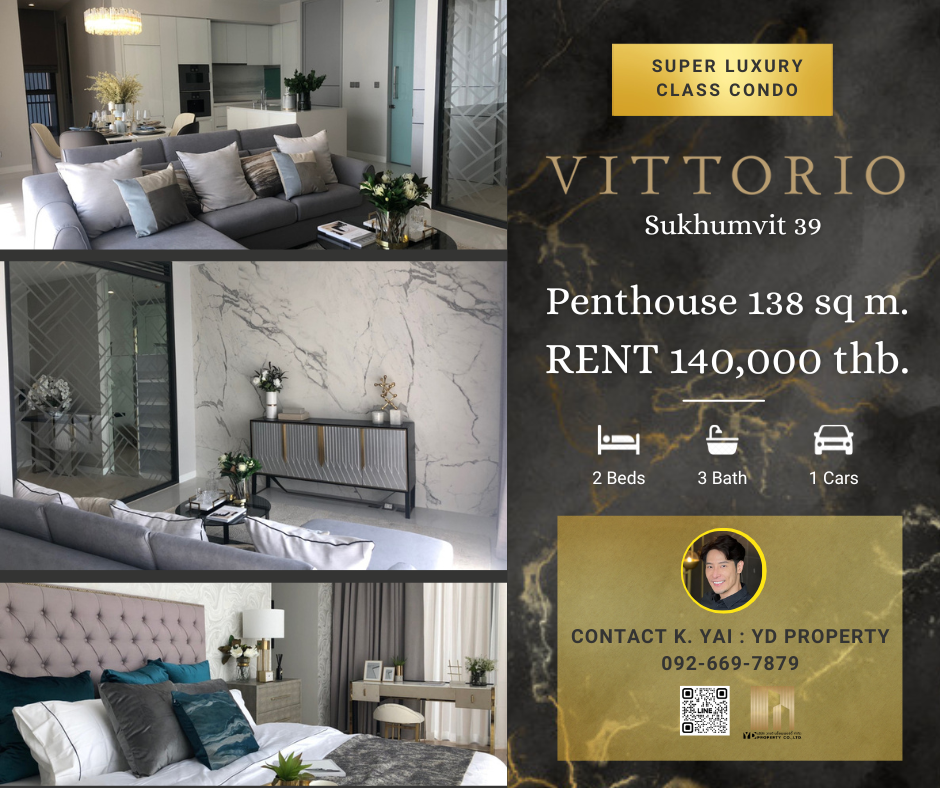 For RentCondoSukhumvit, Asoke, Thonglor : Rent : Best Deal!! VITTORIO SUKHUMVIT 39 I 2 Bed 3 bath 138 sqm. - 140,000 thb. [ Modern Luxury Decor/ Ready to move in]