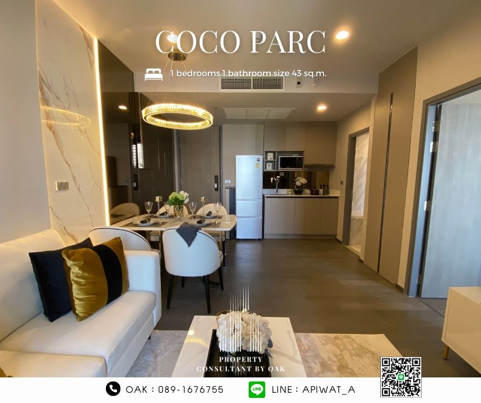 For SaleCondoKhlongtoei, Kluaynamthai : 🔥Free common areas for 5 years🔥 COCO PARC Condo Luxury 0 meters MRT Khlong Toei 1 bedroom, width 43 sq m. Special ONLY 10.9 million baht