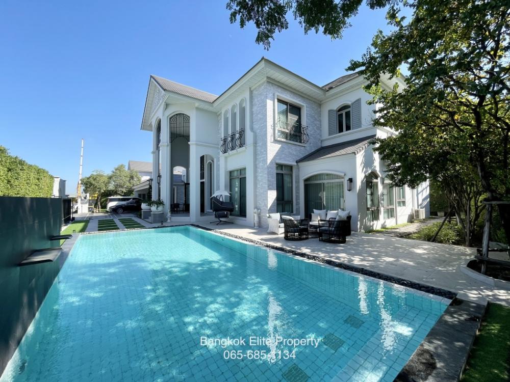For RentHouseLadkrabang, Suwannaphum Airport : For rent, luxury mansion, Perfect Mastrpiece, Krungthep Kreetha, with private swimming pool, 5 bedrooms.