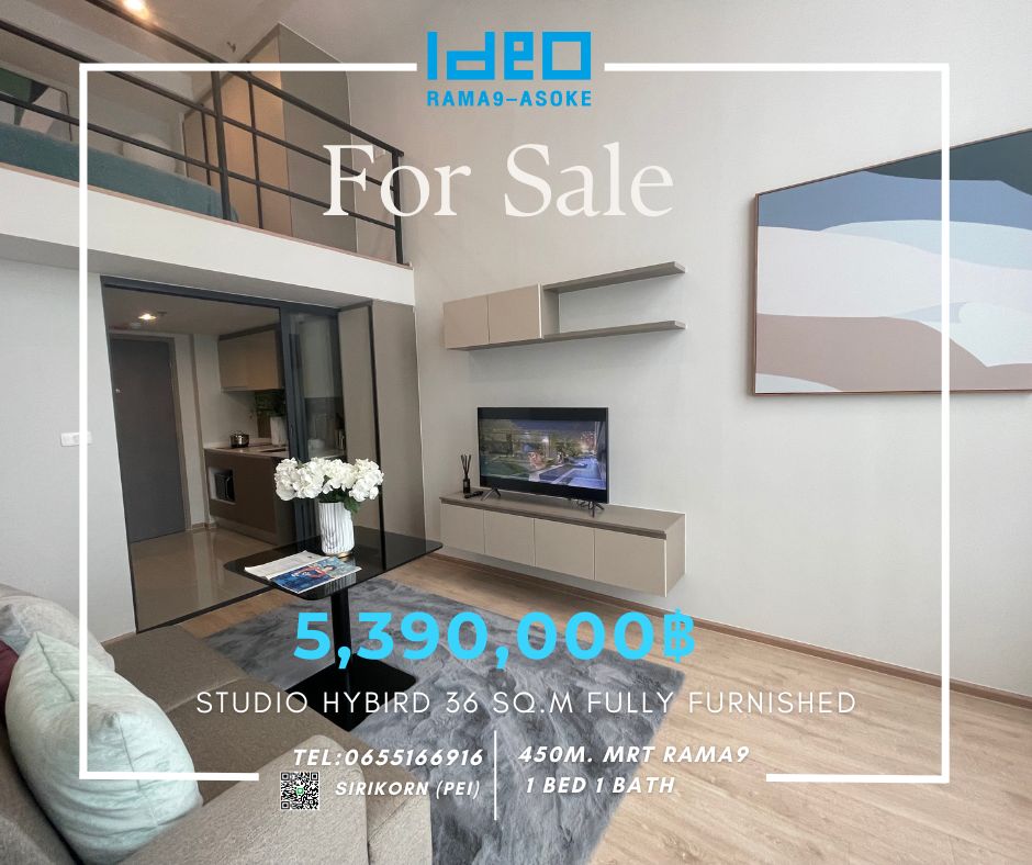 For SaleCondoRama9, Petchburi, RCA : Fully furnished room for sale, Ideo Rama9-Asoke, near Mrt rama9, New CBD location, One bed hybrid room, price 5.39 million, 36.45 Sq.m