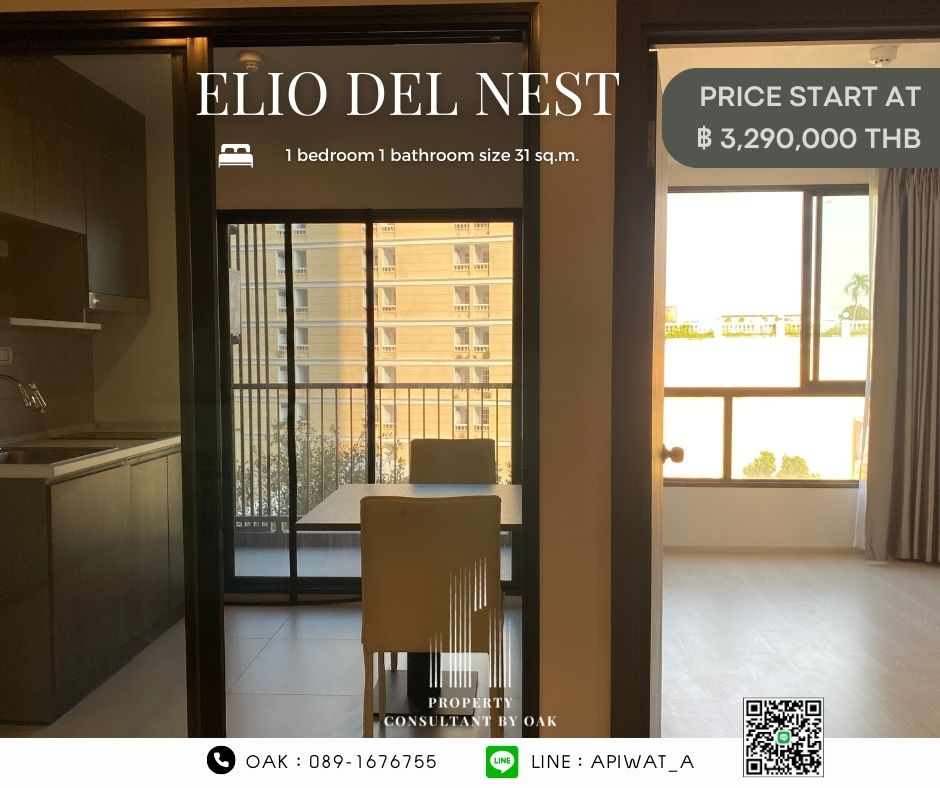 For SaleCondoOnnut, Udomsuk : Elio Del Nest for sale at a special price, Sukhumvit 103, fully furnished, with electrical appliances, 1 bedroom, 1 bathroom, 31 sq m., close to the BTS only 750 meters, special price 3.29 million baht.