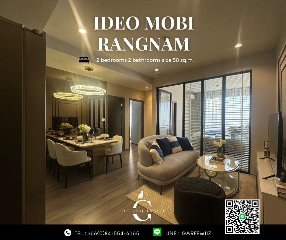 For SaleCondoRatchathewi,Phayathai : ♣️ IDEO Mobi Rangnam, condo ready to live in the heart of the city, 2 bedrooms, 58 sq.m., only 8.99 million baht*, fully furnished, free!! Transfer