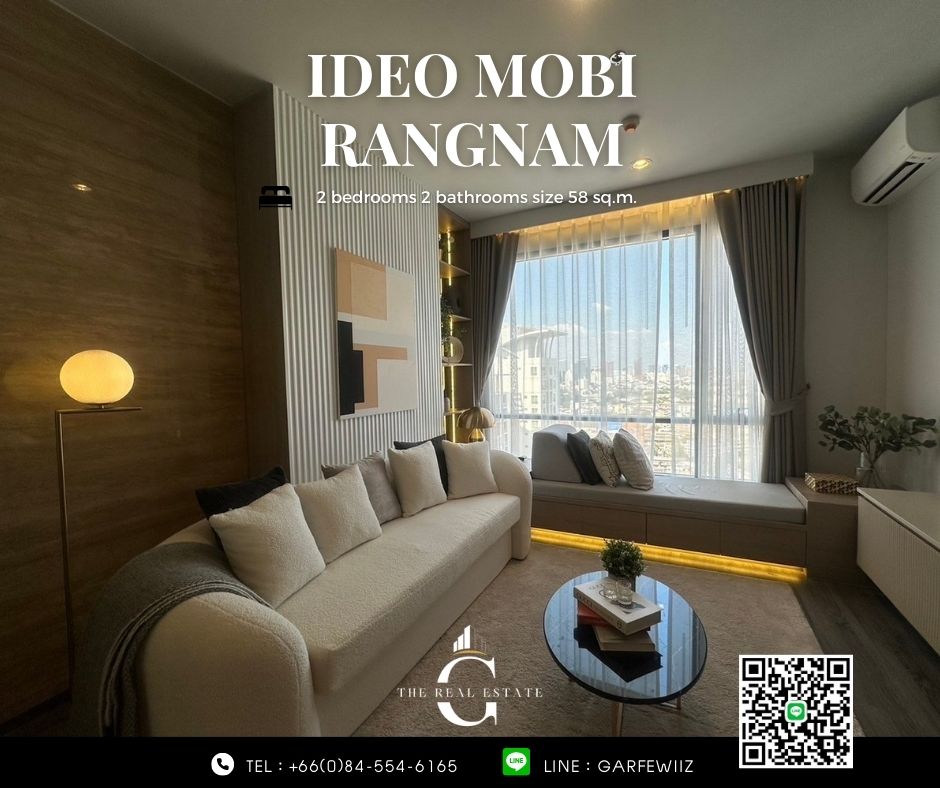 For SaleCondoRatchathewi,Phayathai : ♣️ IDEO Mobi Rangnam, condo ready to live in the heart of the city, 2 bedrooms, 58 sq.m., only 8.7 million baht*, fully furnished, free!! Transfer