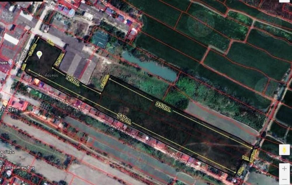 ขายที่ดินปทุมธานี รังสิต ธรรมศาสตร์ : ที่ดิน ติดถนน 346 บ้านกลาง เมืองปทุมธานีขนาด 22-3-87 ไร่ ถมแล้วทำเลเหมาะ สำหรับจัดสรรหมู่บ้าน ผังสีเหลือง