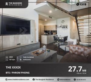 For SaleCondoSukhumvit, Asoke, Thonglor : Sale Duplex 2 bedrooms, 2 bathrooms, beautiful view, price lower than market, The XXXIX project, size 107 sq m, only 25x,xxx baht / sq m.