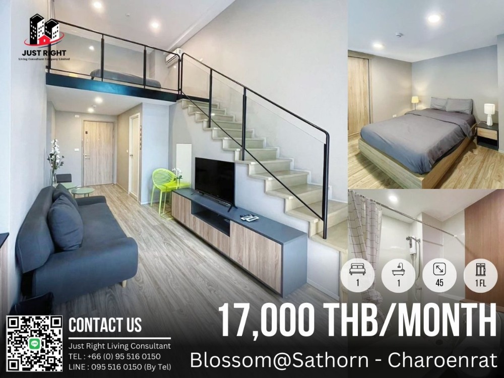 For RentCondoSathorn, Narathiwat : For Rent Blossm Condo @ Sathorn - Charoenrat 1 Bed 1 Bath 45 Sqm. Fully Furnished, Ready to Move In 17,000 THB/month 1 Year Contract