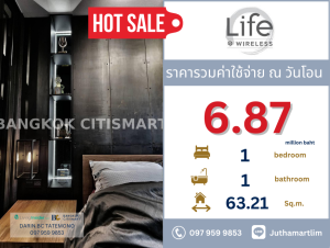 For SaleCondoWitthayu, Chidlom, Langsuan, Ploenchit : 🔥Fully furnished🔥 life one wireless 1 bedroom, 1 bathroom, 35.35 square meters, 4th floor, price 6,870,000 baht (including all expenses) Contact 097 959 9853