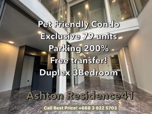 For SaleCondoSukhumvit, Asoke, Thonglor : Eliminate the last jigsaw puzzle! Condo Asthon Residence41 3 bedrooms Private Garden 200,000/sq m. only! Best price in 5 years! You can contact Kae.