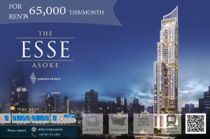 For RentCondoSukhumvit, Asoke, Thonglor : Rent The esse asoke, beautiful room, high floor, very cheap price, only 65,000 baht/month 🔥