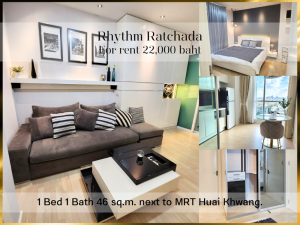 For RentCondoRatchadapisek, Huaikwang, Suttisan : ❤ 𝐅𝐨𝐫 𝐫𝐞𝐧𝐭 ❤ Condo 1 bedroom, fully furnished, 18th floor, Building A Rhythm Ratchada, 46 sq m. ✅ near MRT Ratchadaphisek.