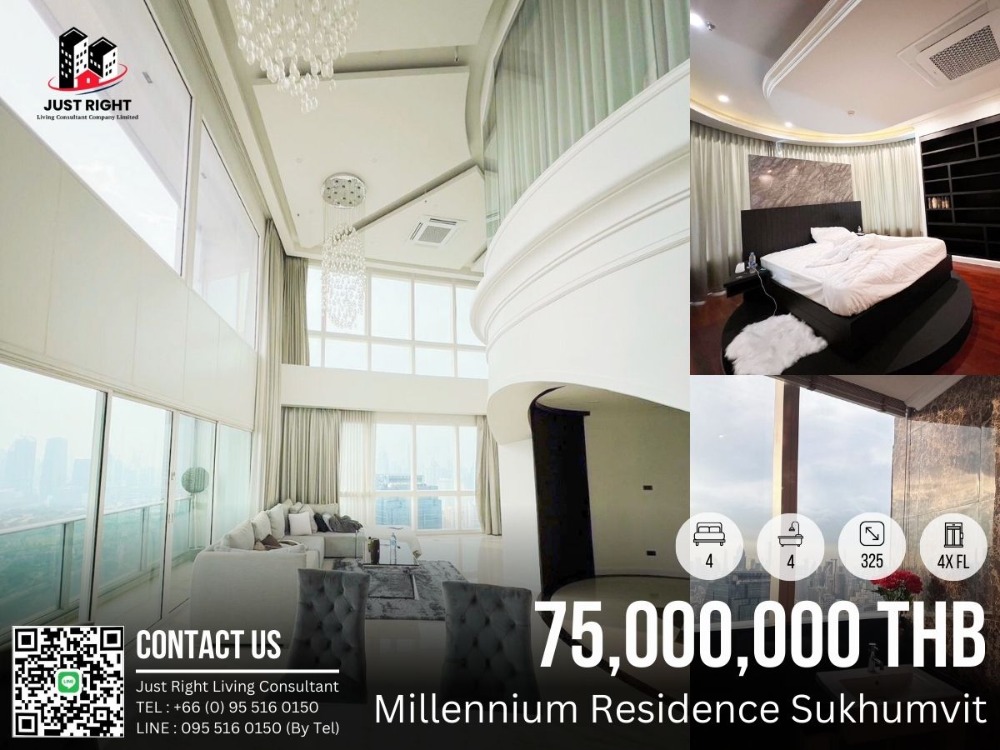 For SaleCondoSukhumvit, Asoke, Thonglor : For Sale Millennium Residence @ Sukhumvit 4 Beds 4 Bath 325 Sqm. Floor x, Fully Furnished 75 MB