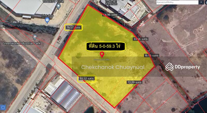 For SaleLandSamut Prakan,Samrong : Land for sale for a factory, very beautiful, 5-0-59.3 rai, Pracha Uthit-Wat Khu Sang Road, next to the road on 2 sides, 54 million baht.