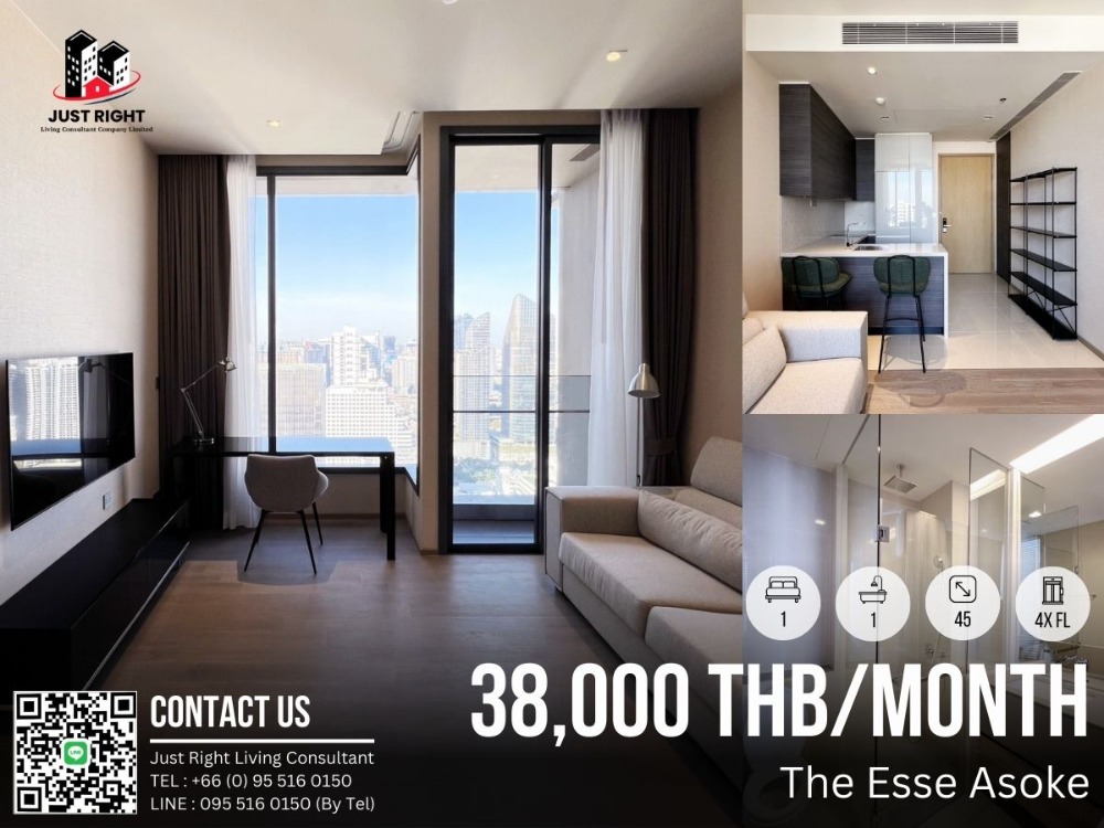 ให้เช่าคอนโดสุขุมวิท อโศก ทองหล่อ : ให้เช่า The Esse Asoke 1 ห้องนอน 1 ห้องน้ำ ขนาด 45 ตร.ม. ชั้นสูง 4x เฟอร์ครบ ตกแต่งพร้อมอยู่ เพียง 38,000/ด. สัญญา 1 ปีเท่านั้น