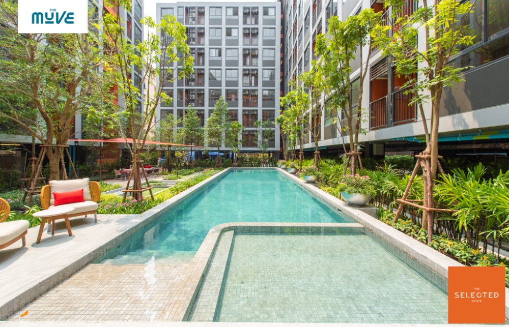 For SaleCondoBangna, Bearing, Lasalle : New one from The Muve Bangna project, pool view, price 1.96 million baht (1 bedroom), call 096-651-4465
