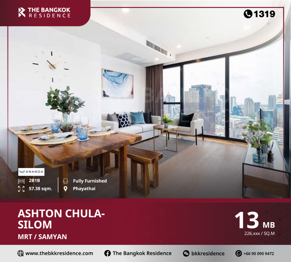 For SaleCondoSiam Paragon ,Chulalongkorn,Samyan : Decorated room, high floor, ready to move in, Ashton Chula-Silom, for rent, ready to stay near MRT Samyan.