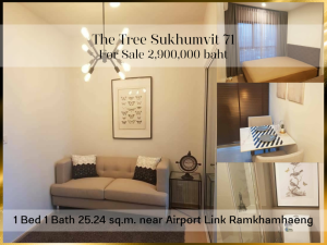 For SaleCondoRama9, Petchburi, RCA : ❤ 𝐅𝐨𝐫 𝗦𝗮𝗹𝗲 ❤ Condo THE TREE Sukhumvit 71-Ekkamai, fully furnished, 12A floor, 25.24 sq m. ✅ near the Airport Link Ramkhamhaeng train station.