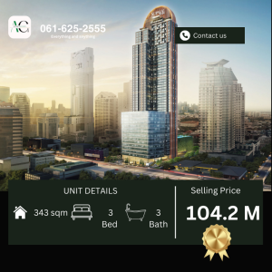 For SaleCondoSathorn, Narathiwat : *RARE TYPE* Supalai ICON Sathorn | 3 bed | 061-625-2555