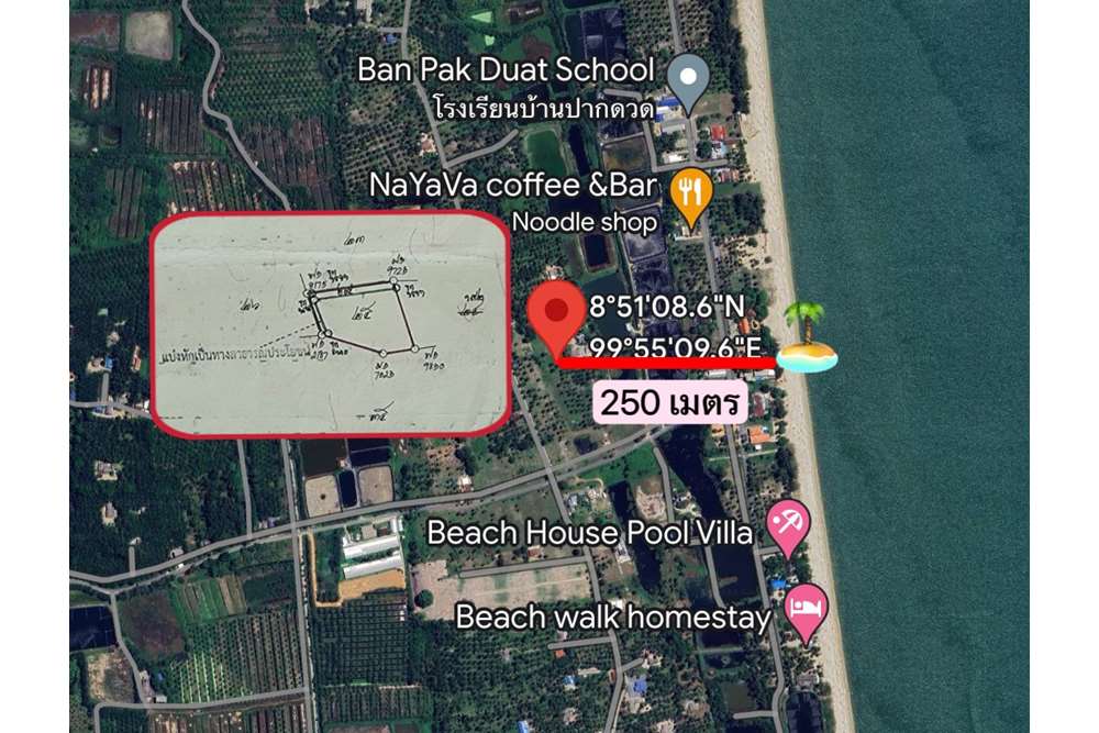 For SaleLandNakhon Si Thammarat : Land for sale only 250 meters to the Beach - 920121030-142