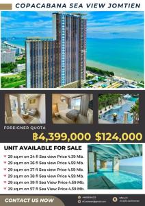 For SaleCondoPattaya, Bangsaen, Chonburi : 🔥Copacabana Beach Jomtien Exclusive Investment Opportunity One-Bedroom Condo with Sea View🔥