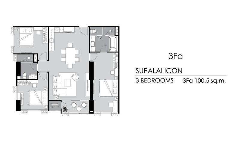 For SaleCondoSathorn, Narathiwat : Condo For Sale Supalai ICON Sathorn 3 Bedroom 2 Bathroom 100.5 sqm